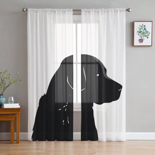 Tulle Curtains Puppy Black Illustration Boys And Girls Bedroom Sheer Hanging Curtain Living Room Kitchen Gauze Curtain