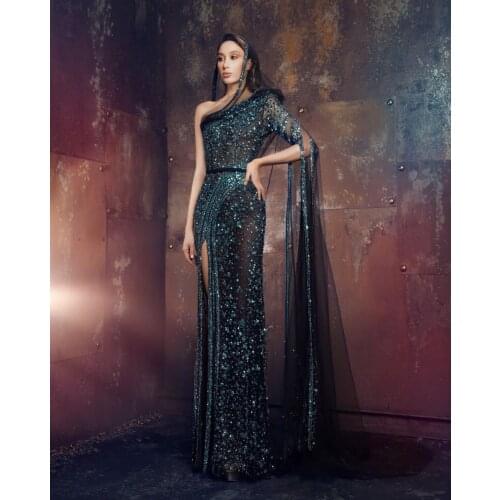 Evening Dresses Long Blue Luxury Gowns Fashion Ladies Partydress With Diamond Formal Dress