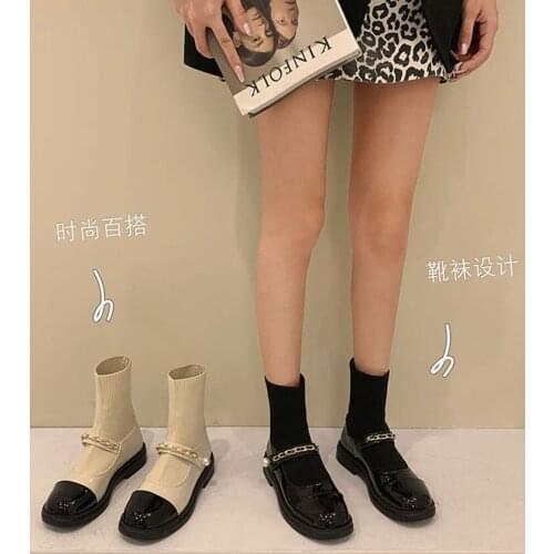 Womens Shoes, Socks and Boots 2021 New Spring and Autumn Pearl Chain Thick Heel Non-slip Fashion Short Boots