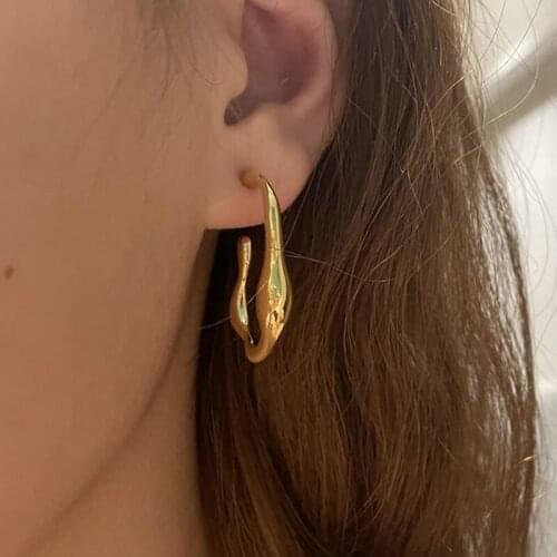 Retro Vintage Gold Silver Color Geometric Oval Water Wave Drop Earrings for Women Punk Hiphop Earings Accessories