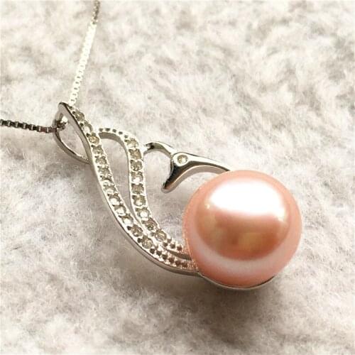 3 colors new natural pearl inlay zircon white black pink 925 sterling silver women gift pendant with chain spp2018015