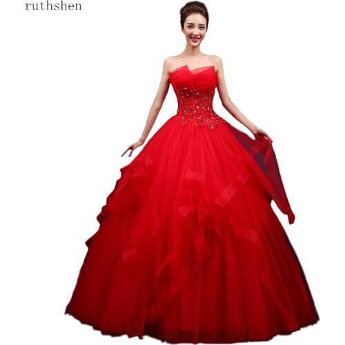 2020 Red Ball Gown Strapless Tulle Crystal Appliques Quinceanera Dresses Sleeves Robe De Bal 15 Sweet Sixteen Debutante Gowns