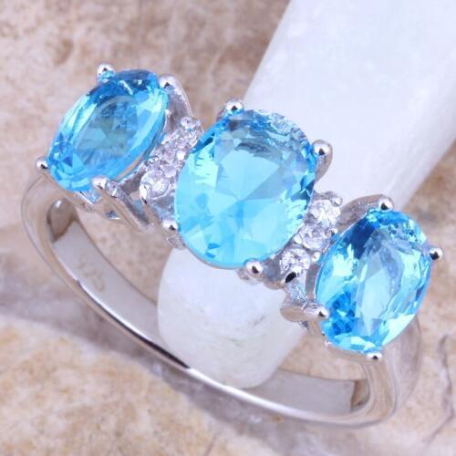 Delicate Blue Cubic Zirconia White CZ Silver Plated Womens Jewelry Ring Size 6 / 7 / 8 / 9 R1488