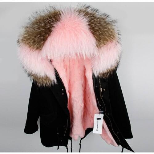 2020MAOMAOKONG Natural raccoon fur collar Rex rabbit fur lining short section thickening ladies pie overcoat