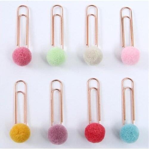 1set Bookmark Mini Hair Ball Paper Clip Message Memo Clip PaperClip Planner Office Stationery Diy Decoration Clamp Binding