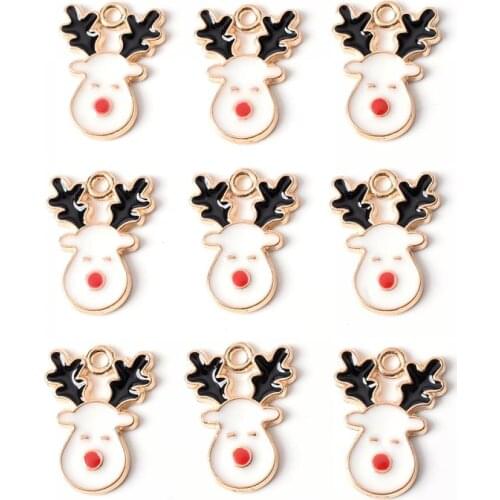 10Pcs 13*17mm Cartoon White Enamel Charms Christmas Alloy Metal Drop Oil Pendants For Jewelry Making Bracelet Accessories