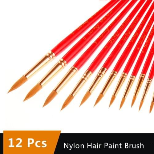 12Pcs Watercolor Paint Brushes Set Flat/Point Tip Water Color Painting Brush Oil Acrylic Brush Pen Set Professional Art Supplies