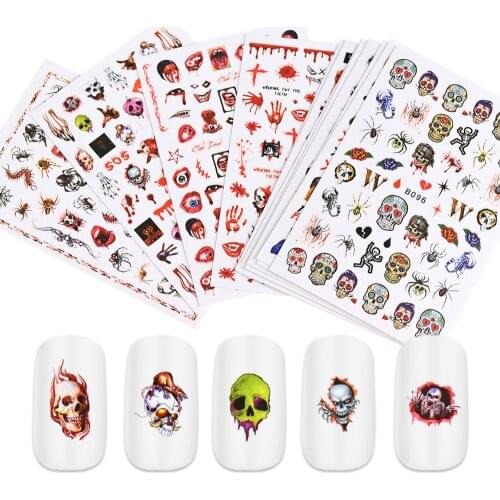 12Pcs Halloween Nail Sticker Decal Ghost Spider Pumpkin Witches Decal Self-AdhesiveTattoo Big Lips/palm Decal for DIY Decor Wrap