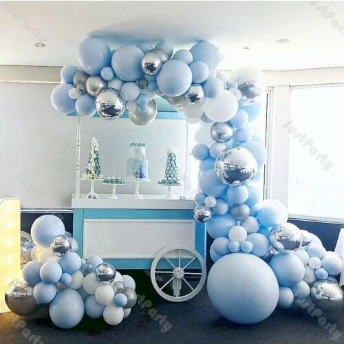 191pcs Macaron Blue Balloon Garland Wedding Decorations Matte White Metal Silver Balloon Arch Birthday Party Baby Shower Decor