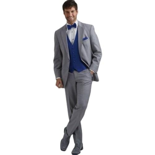 3 Piece Light Grey Mens Evening Dress Prom Toast Business Suit Slim Fits Groom Tuxedos Customize (Jacket+Pants+Vest+Tie) K:150