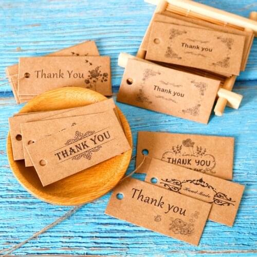 500pcs Retro Paper Tags Girls Handmade Thank You Kraft Gift Tag DIY Party Candy Box Packaging Craft Hang Tags with String