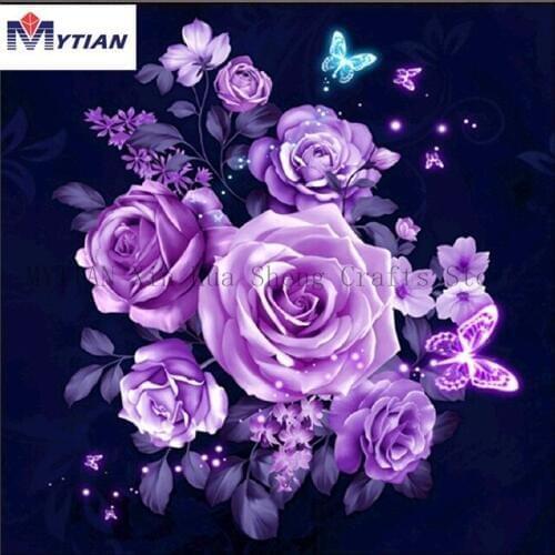 5D Diamond Embroidery Flowers Butterfly Diamond Painting Cross Stitch Kits Rose Square&Round Resin Diamond Mosaic Wall Stickers