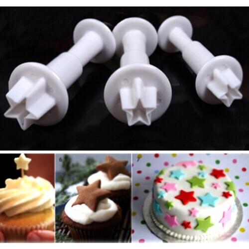 ANGRLY 3pc/set Five-Pointed Star Cake Plunger Cutter Mold Sugacraft Fondant Cake Decorating DIY Tools Fondant Plunger Candy Box