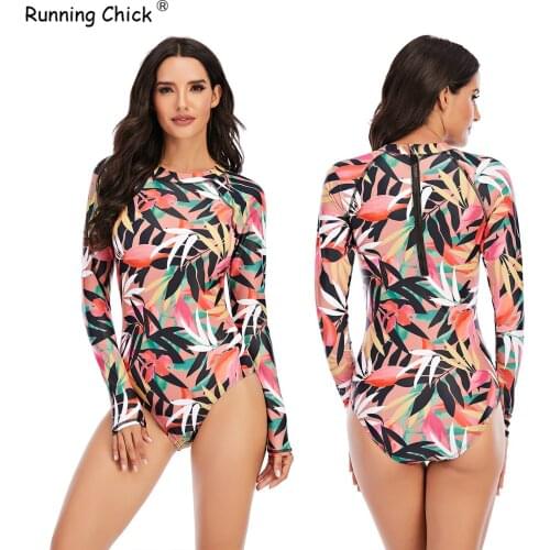 One Piece Long Sleeve Surfsuit Sunscreen Women Swimsuit Hot Spring Diving Suit, Swimsuit One Piece