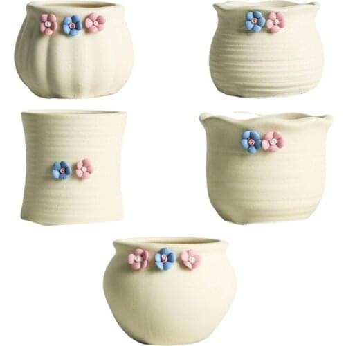 Flower Pot Ceramic Succulent Small Plant Pot Cute Mini Flower Vase Bonsai Planter with Drainage Hole Desktop Ornament Home Decor