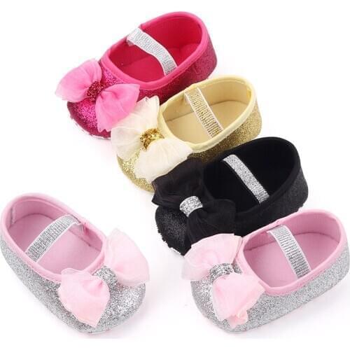 Infant Newborn Baby Girls Spring Summer Autumn Flats Glitter Bowknot Princess Dress Shoes No-Slip First Walkers