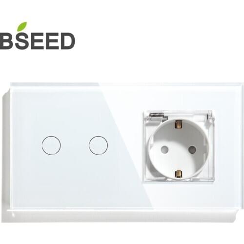 BSEED 2Gang1 Way 2 Way Touch Switch With New Waterproof EU Standard Black White Gold Wall Light Switch EU Socket Switch