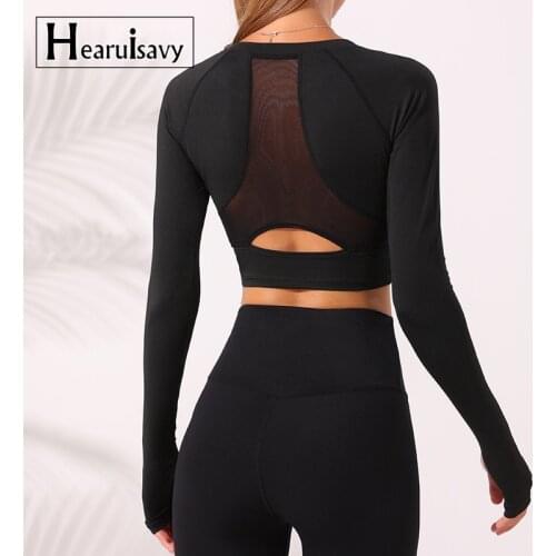 Breathable Sport Shirts For Women Fitness Jersey Gym Long Sleeve Yoga Tops Female Back Mesh Running Workout Crop Top T-Shirt