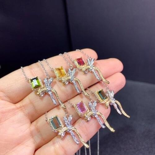 Grace Pillow Pillow Natural Multicolor tourmaline necklace S925 silver natural gemstone necklace girl gift party fine jewelry