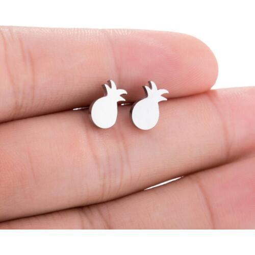 Dainty Flat Smooth Pineapple Stud Earrings Stainless Steel Simple Fruit Shaped Earings Jewelry Children Pineapple Earrings
