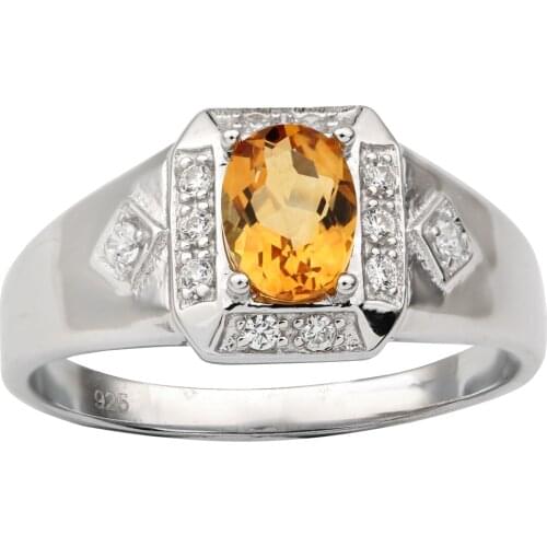 Yellow Citrine Ring 925 Sterling Silver 6x8mm Oval Genuine Gemstone November Birthstone Jewelry R117GCNW
