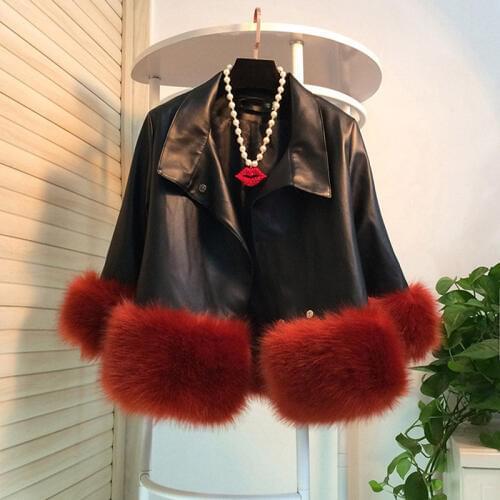 2019 New Arrival Women PU Leather Jacket Women Clothing Fall Winter Loose Long Sleeve Turn-down Collar Artificial Fur Coat f1799