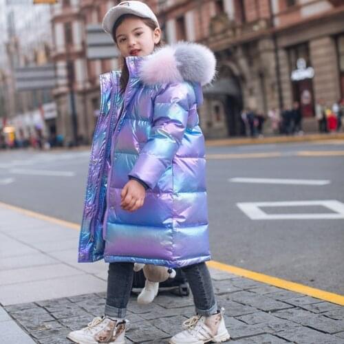 10 12 14 15 years Girls Fashion Long Winter Down Coat Thicken Warm Big Real Fur Hoodie Jackets Russia Winter 2021