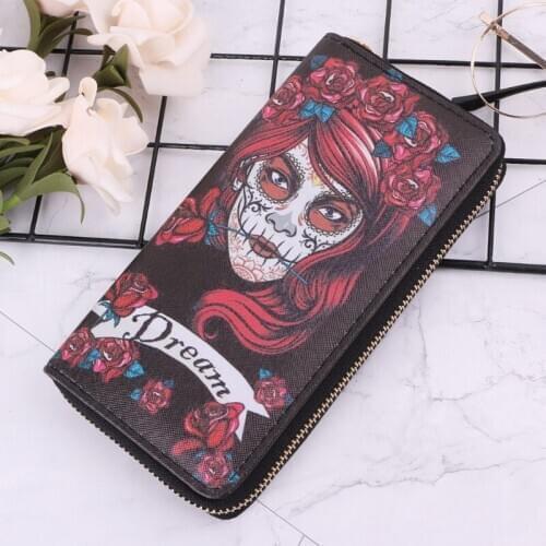 Fashion Women Skull Wallet Phone Case Clutch Purse Lady Long Handbag Card Holder X5XA