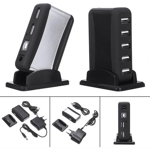Multi-functional 7-port Vertical USB 2.0 Hub Adapter 480Mbps High Speed Splitter Adapters With USB Cable For PC Laptop