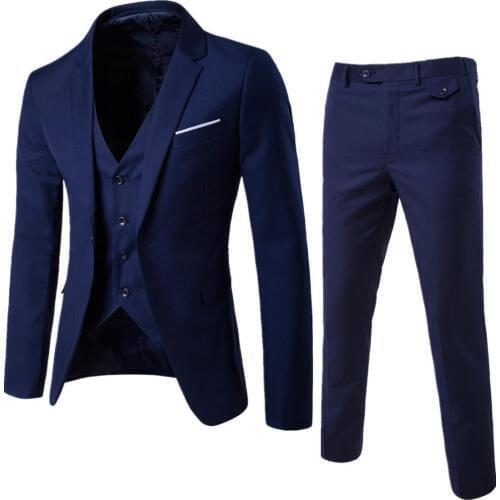 Men 3 Pieces Solid Classic Blazers Sets Men Business Blazer +Vest +Pants Suits Sets Spring Autumn Oversize Wedding Set 2019 New