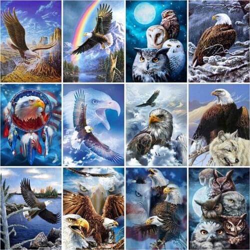 Full Drill Diamond Painting Eagle Owl 5D Diy Square Round Diamond Embroidery Animal Cross Stitch Kits Mosaic Home Decor Gift