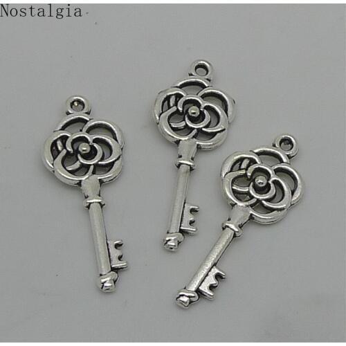 Nostalgia 20Pcs Antique Key Charms Pendant Diy Jewlery Making Vintage Craft Supplies 29*12MM