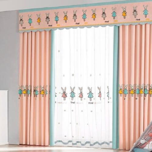 New Nordic Curtains for Living Dining Room Bedroom CuteCartoon Luminous Pink Rabbit Curtain Childrens Bedroom curtainCustomized