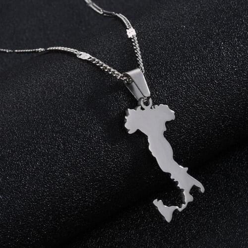 Stainless Steel Map of Italy Pendant Necklace Fashion Italian Map Chian Jewelry