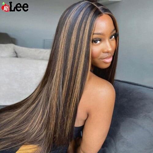 AliLee Highlight 2 30 Colored Lace Front Wigs Straight Transparent 13x4 Lace Front Wigs Ombre Pre-plucked For Black Women