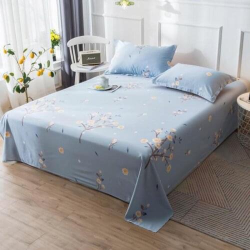 100% Cotton Bedding Soft Flat Sheet Wrinkle Fade Stain Resistant Queen King Full Size Blue Flower Home Winter 91*96in