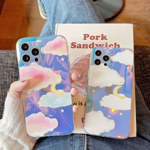 Luxury Aurora Laser Dream Glitter Phone Case for iPhone 12 Pro 11 Pro Max XR XS Max 7 8 Plus X Moon Stars Clouds Soft Back Cover