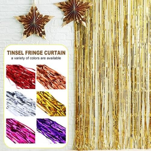 2M Gold Silver Metallic Foil Tinsel Fringe Curtain Birthday Party Decoration Wedding Photography Backdrop Curtain Photo Props