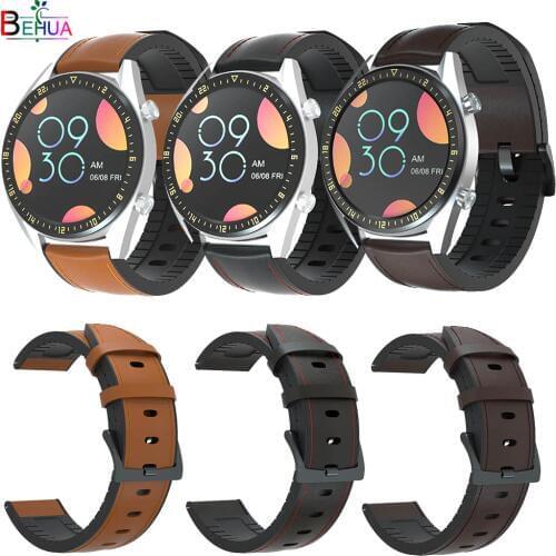 22mm silicone +Leather Straps Watchband Wristband For Samsung Gear S3/For Huawei Watch GT GT2 /Amazfit GTR 47mm Smart Wriststrap
