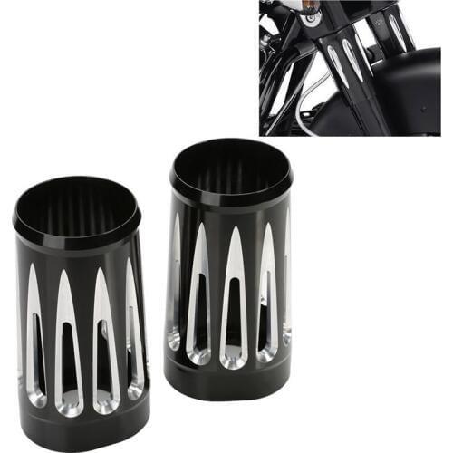 For Harley FLT, FLHR, FLHT, FLHX, FLSTF, FLSTN Black Edge Fork Boot Slider Cover Cow Bell for 1984-2013 Harley Touring