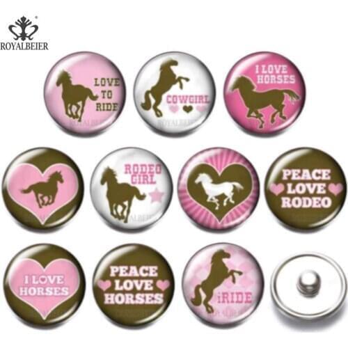 Hot 10pcs/lot 18mm Glass Snaps Glass Snaps Jewelry Tops Snaps CufflinksBracelets DIY Love horse Photo Glass Snaps Bracelets