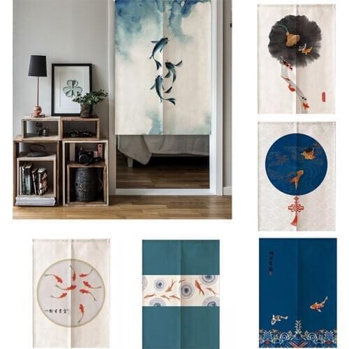 Koi Cloth Curtain Carp Bedroom Partition Curtain Half Panel Balckout Curtain Home Decoration