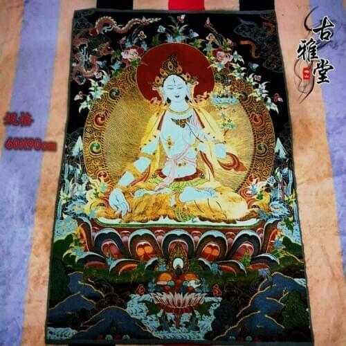 Vajrasattva Tibetan Buddhist Silk Embroidery Brocade Gold Silk Embroidery Thangka Brocade