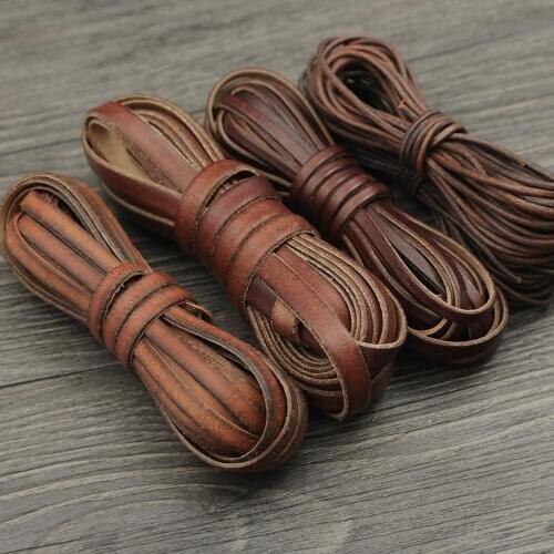 2 Meters Retro High Quality Genuine Leather Cord 1.5-10mm Round/Flat Strand Cow Leather Rope For Handmade DIY Accessories