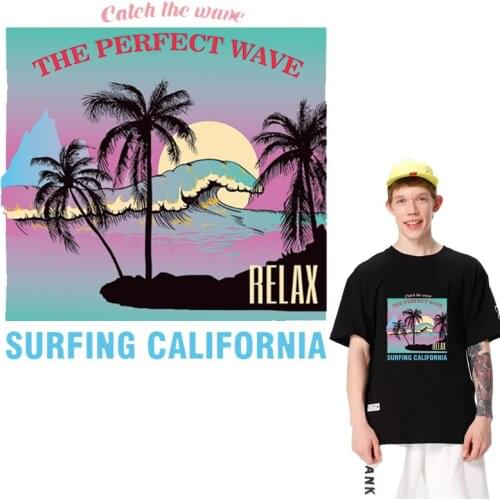 Wave beach tree iron on vinyl transfer Stickers Iron on transfer for clothes thermo stickers patches on clothes stripes applique