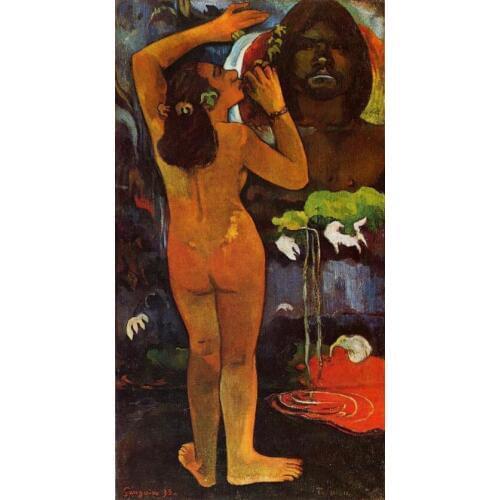 High quality Oil painting Canvas Reproductions Hina, Moon Goddess & Te Fatu, Earth Spirit (1893) by Paul Gauguin hand painted