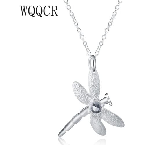 WQQCR 925 jewelry silver plated Jewelry Pendant Fine Fashion Cute Inlaid stone dragonfly Necklace Pendants Top Quality
