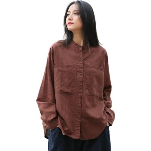 Solid White Shirt Blouse Women Linen Loose Casual Original design Summer Shirt Vintage Women Tops and Blouses V1996