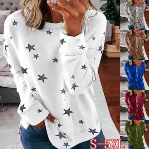 Women Casual Loose Star Printed T Shirt 2021 Autumn Winter Female Fashion O Neck Long Sleeve Plus Size Shirt Tops Women Clothes