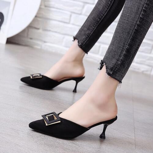2020 spring ladies slippers outside Half drag one pedal comfortable stiletto heel Fashionable elegant wild womens shoes U24-87